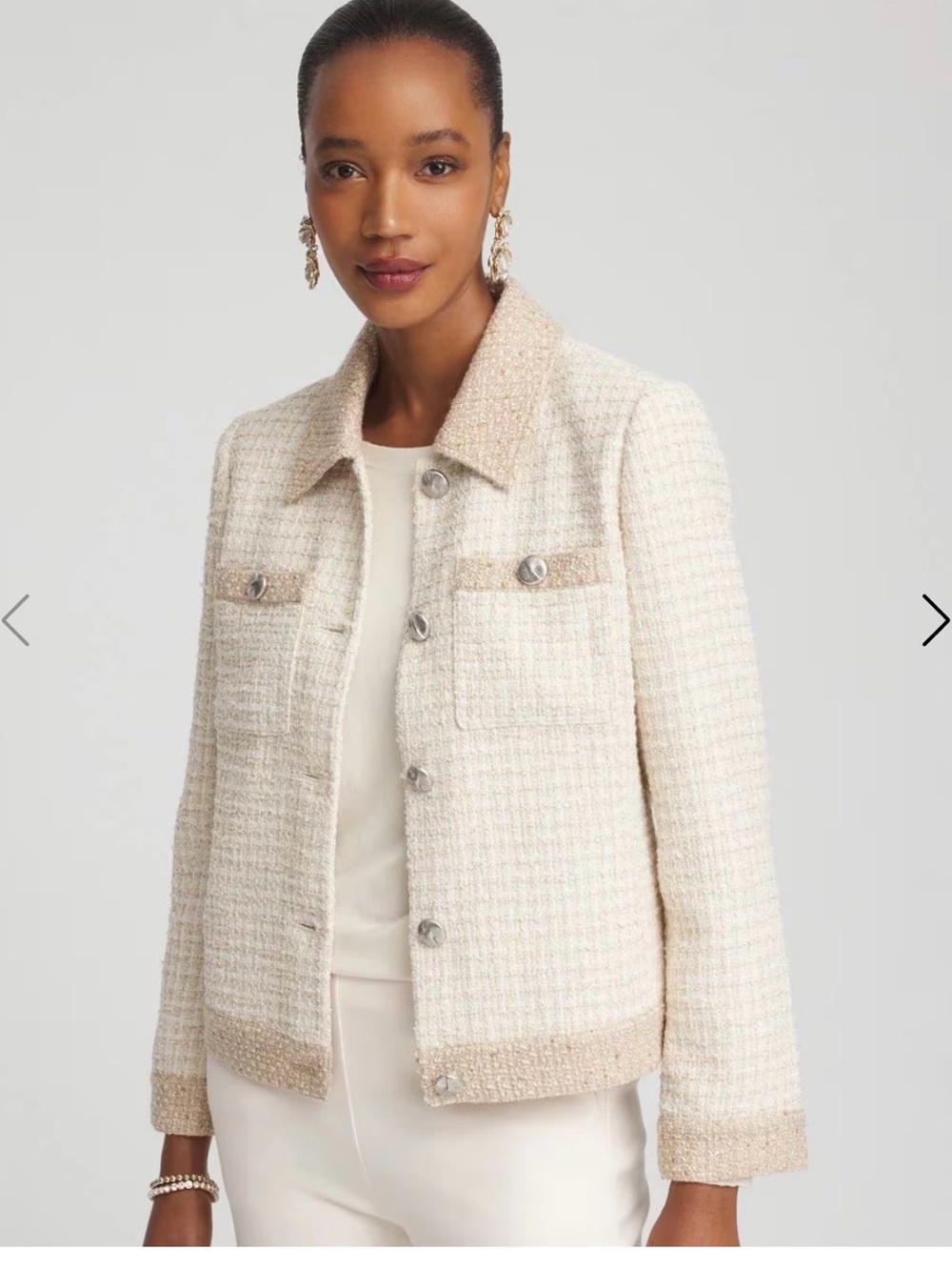 Chico's Cream Tweed Jacket with Contrast Trim